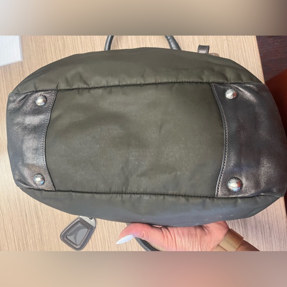 PRADA Handbag - Olive Green Nylon & Leather Trim w/ lock & key. - Picture 11 of 14